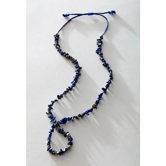 Free People Single strand Beaded Necklace NWT Navy - Picture 2 of 6
